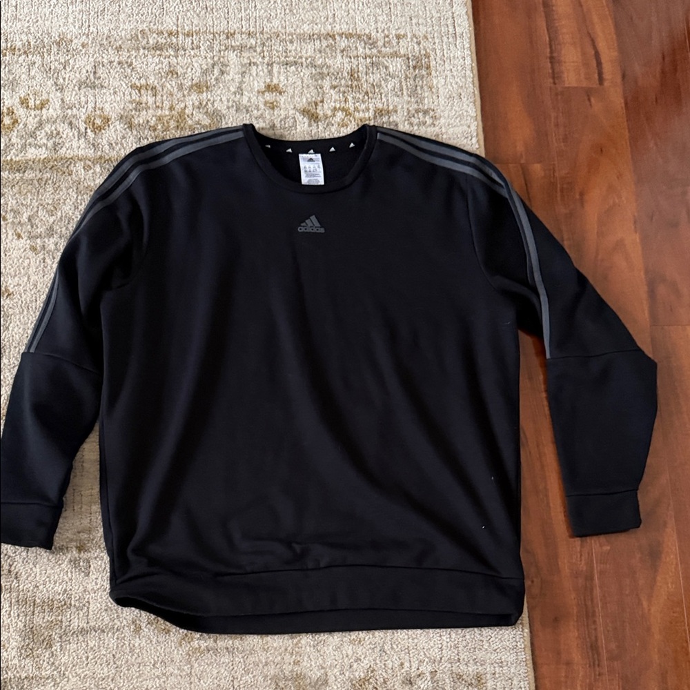 Adidas Men's Black Crewneck Sweater with Gray Stripes